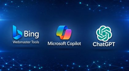 Logos Bing, Copilot et ChatGPT sur fond numérique