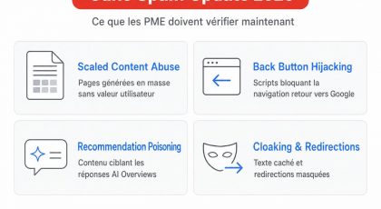 Infographie June Spam Update 2026 : les 4 pratiques ciblées par SpamBrain