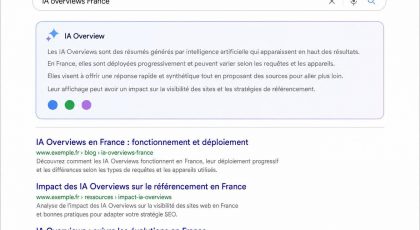 Résultats Google avec encadré IA Overview France