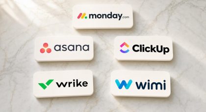 Logos Monday, Asana, ClickUp, Wrike et Wimi